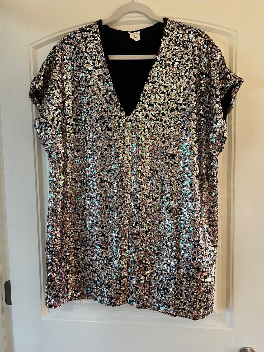 Sequin V-Neck Women’s Minidress - Silver Sparkle